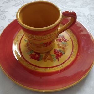 2 Items Athens by Ambiance Collections hand painted  Large Plate Mug Coffee Tea